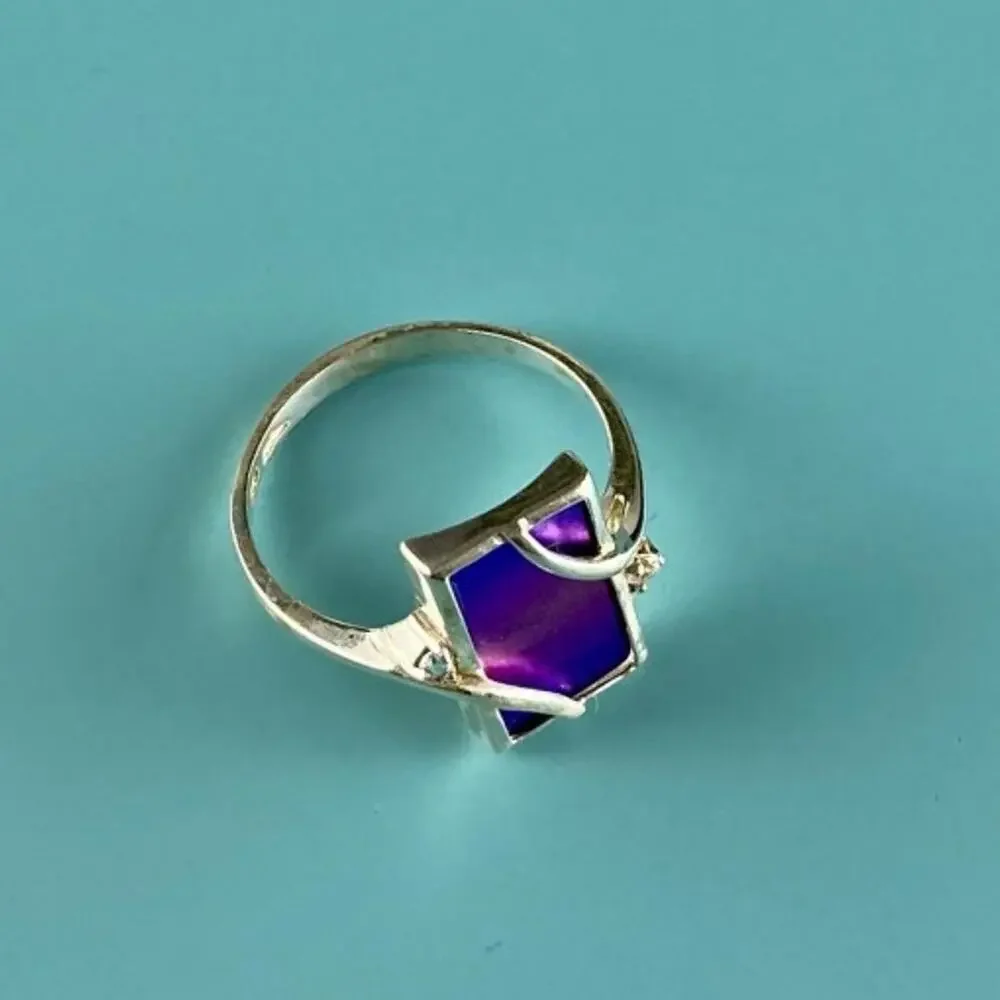 925 Sterling Silver Anodized Titanium & Quartz Ring Size 10.25